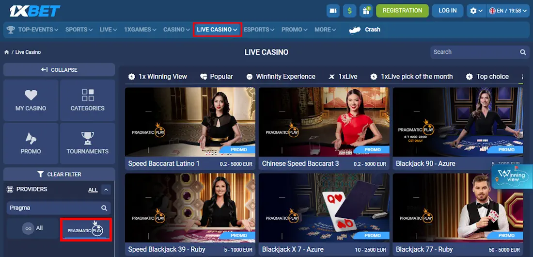 1xbet Pragmatic Play Live Games Screenshot